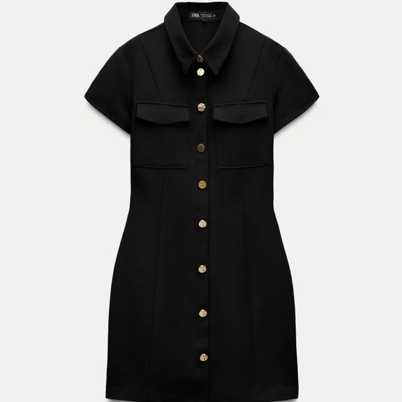 Zara | Dresses | Zara Golden Button Short Black Dress | Poshmark